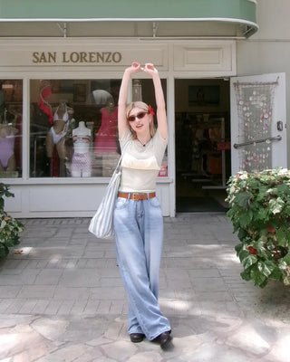 See-through slim half T-shirt