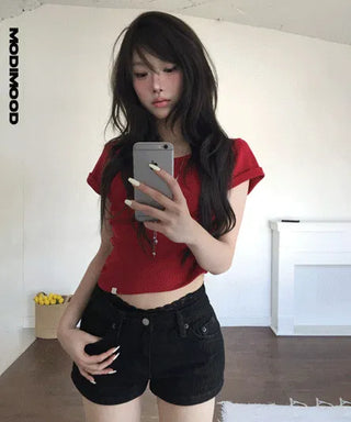 Crochet Short Raw Denim Pants - 2 colors