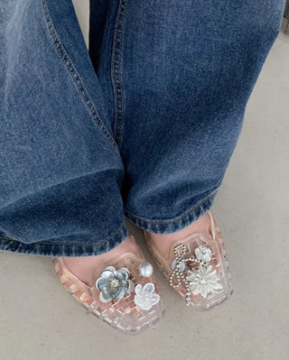[5 colors] Net Aqua Flat Jelly Shoes