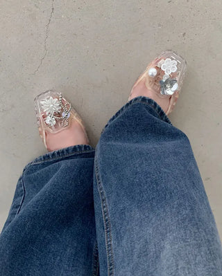 [5 colors] Net Aqua Flat Jelly Shoes