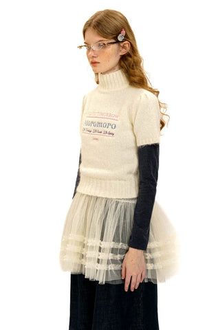 [Moromoro2] Alpaca Blend Logo Embroidered Mock Neck  Knit