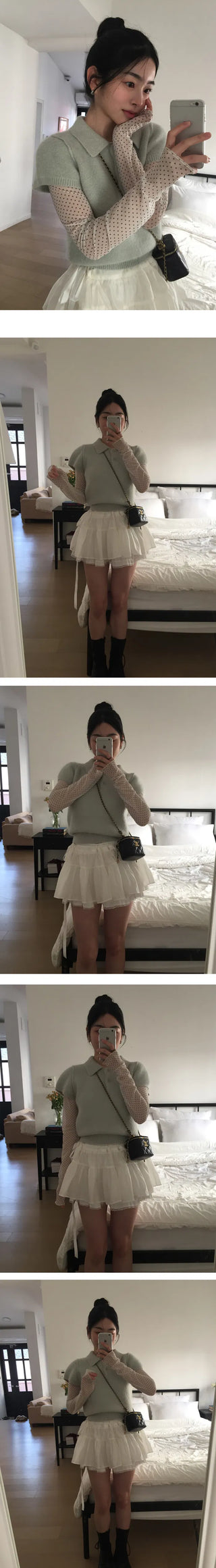 Tutu Small Dot Layered See-Through Long Sleeve T-Shirt - 2 Colors