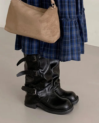 [Mid-length/Long] Buckle Biker Warmer Boots (2 colors)