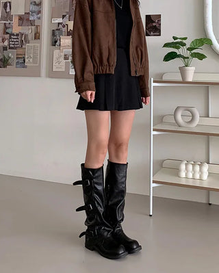 [Mid-length/Long] Buckle Biker Warmer Boots (2 colors)