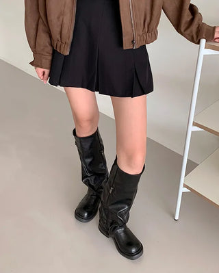 [Mid-length/Long] Buckle Biker Warmer Boots (2 colors)