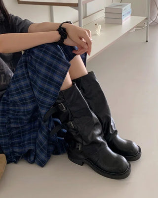 [Mid-length/Long] Buckle Biker Warmer Boots (2 colors)
