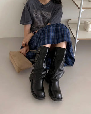 [Mid-length/Long] Buckle Biker Warmer Boots (2 colors)