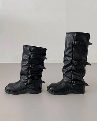 [Mid-length/Long] Buckle Biker Warmer Boots (2 colors)