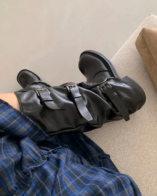 [Mid-length/Long] Buckle Biker Warmer Boots (2 colors)