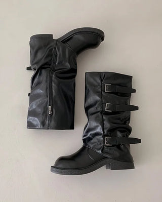 [Mid-length/Long] Buckle Biker Warmer Boots (2 colors)
