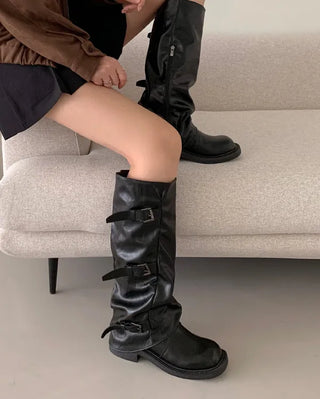 [Mid-length/Long] Buckle Biker Warmer Boots (2 colors)