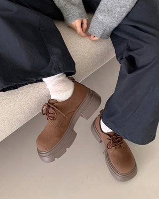 Platform suede thick-soled loafers