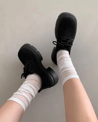 Platform suede thick-soled loafers