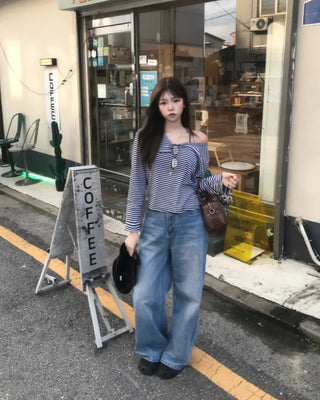 STRIPE LOOSE OFF SHOULDER TEE (3color)