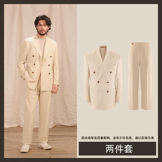 [CULTUM] Seersucker Double-Breasted Peak Lapel Suit