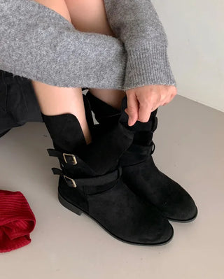Buckle suede boots (2 colors)