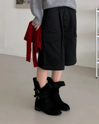 Buckle suede boots (2 colors)