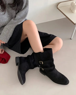 Buckle suede boots (2 colors)