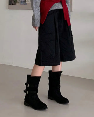 Buckle suede boots (2 colors)