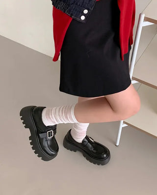 (6cm heel) Platform loafers with buckle