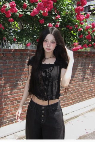 Root Frill Short Sleeve Blouse - 4 colors (Delayed delivery)