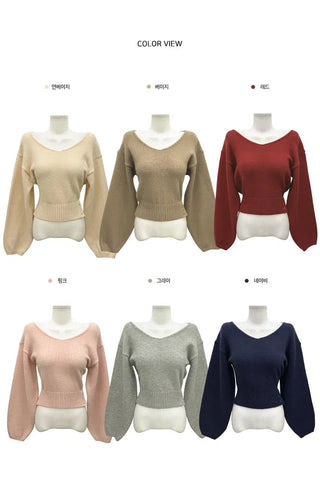 Moon V-Neck Off-Shoulder Knitwear - 6 colors