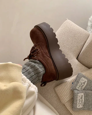 Suede lace-up platform loafers