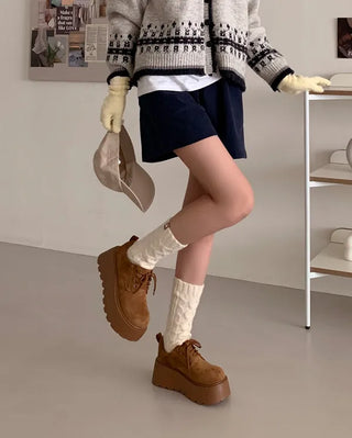 Suede lace-up platform loafers