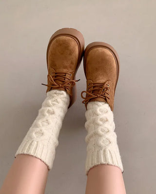 Suede lace-up platform loafers
