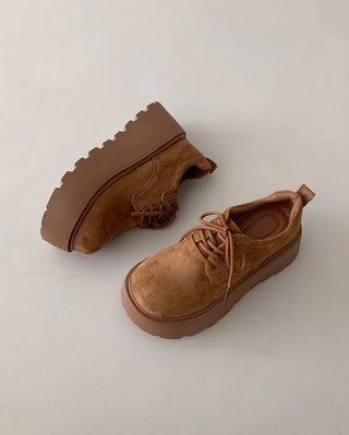Suede lace-up platform loafers