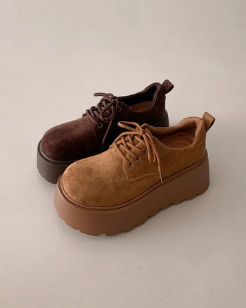 Suede lace-up platform loafers