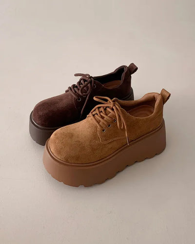 Suede lace-up platform loafers