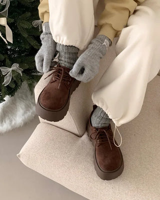 Suede lace-up platform loafers