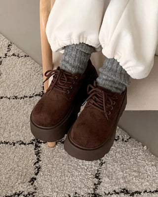 Suede lace-up platform loafers