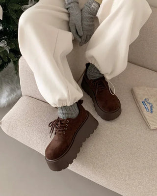 Suede lace-up platform loafers
