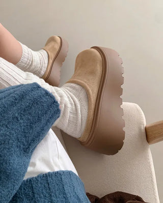 Suede platform mules