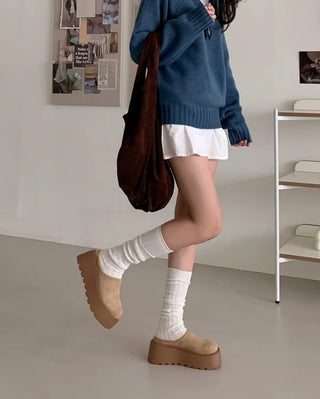 Suede platform mules