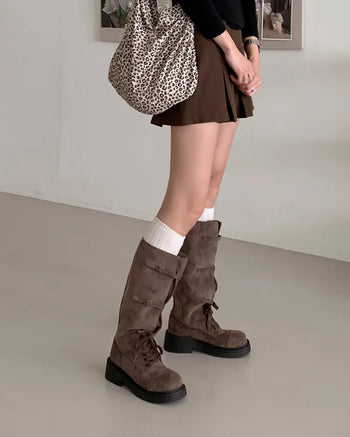 Suede lace-up walker boots