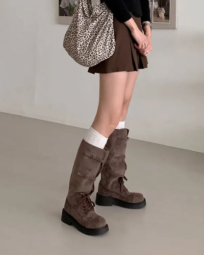 Suede lace-up walker boots