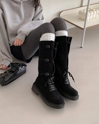 Suede lace-up walker boots