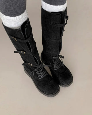 Suede lace-up walker boots