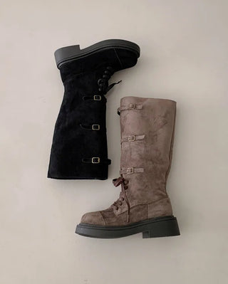 Suede lace-up walker boots