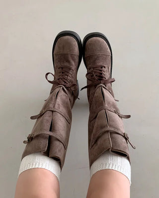 Suede lace-up walker boots