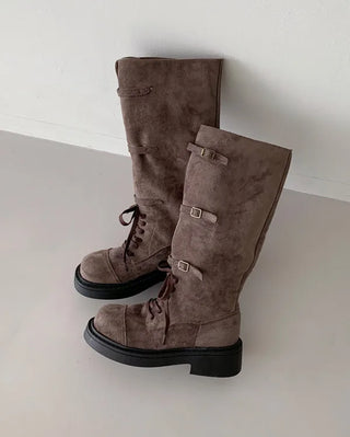Suede lace-up walker boots