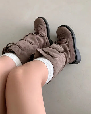 Suede lace-up walker boots