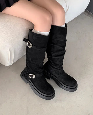 Double buckle long boots