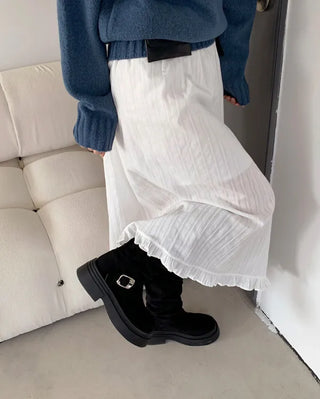Double buckle long boots