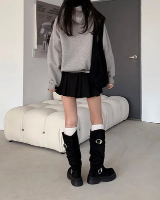 Double buckle long boots