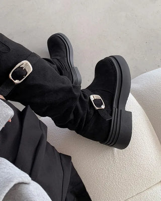Double buckle long boots