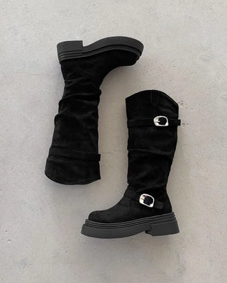 Double buckle long boots